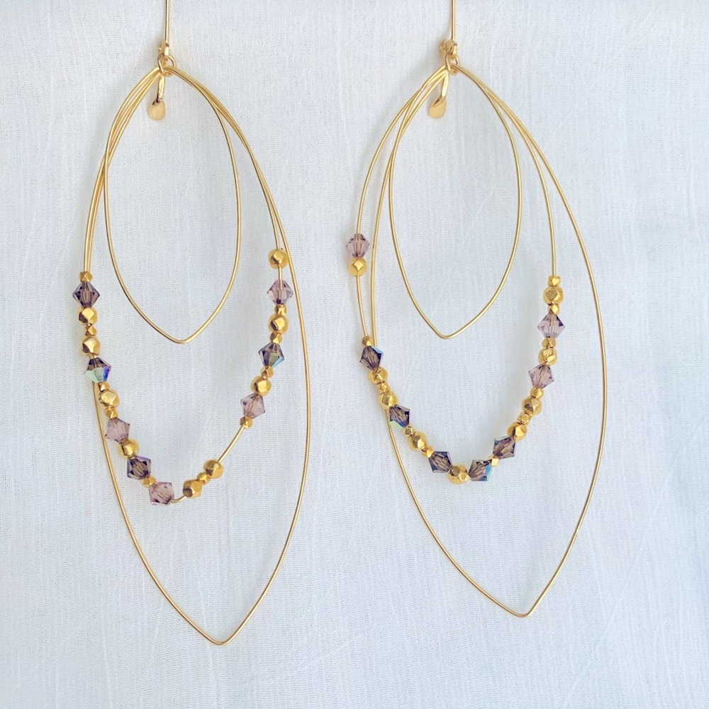 NWOT Gold Wire Hoop Earrings 10K Gray Bead Shauna Neely